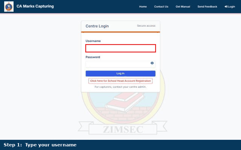 Animated walkthrough: typing a username and password on the Centre Login page, clicking Log in and arriving at the home page