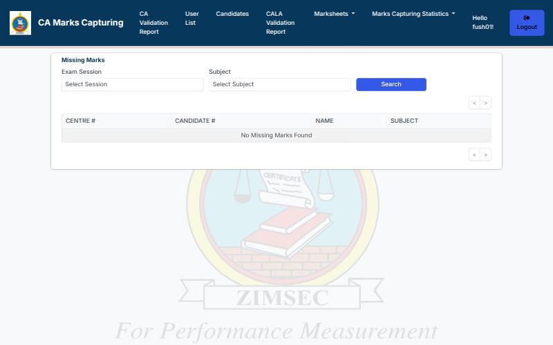 The Missing Marks report with session and subject filters