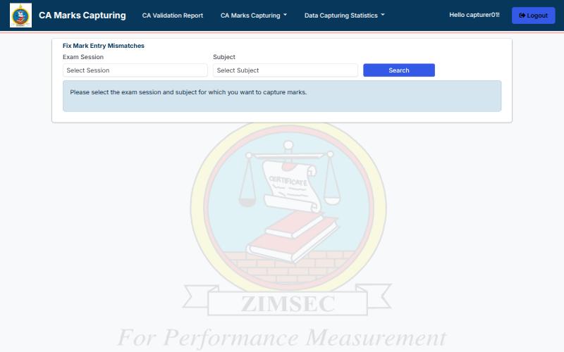 The Fix Mark Entry Mismatches page with session and subject choices