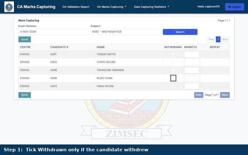 Animated walkthrough: ticking Withdrawn beside a candidate and the Confirm Withdrawal dialog asking for a reason